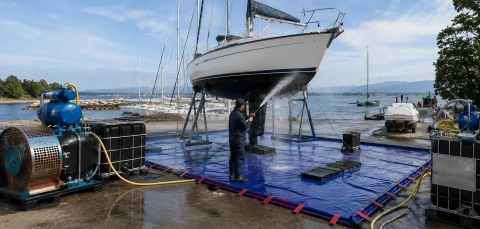 Aire de carénage mobile avec recyclage des effluents